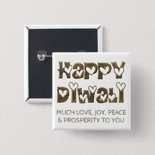 Happy Diwali Greeting Cute Heart Typography Button (Voorkant /achterkant)