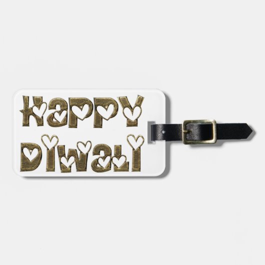 Happy Diwali Greeting Cute Hearts Typografie Bagagelabel (Voorkant horizontaal)