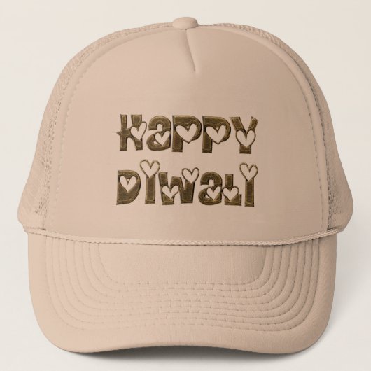 Happy Diwali Greeting Cute Hearts Typografie Trucker Pet (Voorkant)