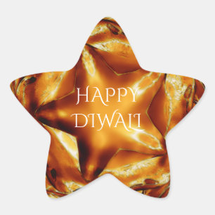 Happy Diwali Greeting Gold Copper Shiny Star Ster Sticker