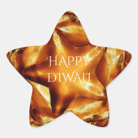 Happy Diwali Greeting Gold Copper Shiny Star Ster Sticker (Voorkant)