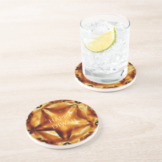 Happy Diwali Greeting Gold Copper Shiny Star Zandsteen Onderzetter (Zijkant)