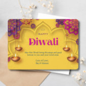 Happy Diwali Groet Geel Paarse Bloemen Feestdagenkaart