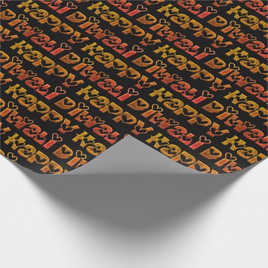 Happy Diwali Groet Schattigee harten Tekst Bruin R Cadeaupapier (Hoek)