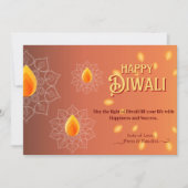 Happy Diwali Groetlampen Lampjes Sinaasappel Goud Feestdagenkaart (Voorkant)