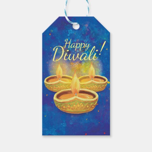 Happy Diwali-handbeschilderde lichtkaarsen Cadeaulabel (Voorkant)