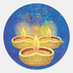 Happy Diwali-handbeschilderde lichtkaarsen Ronde Sticker