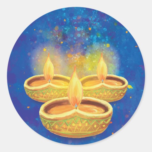 Happy Diwali-handbeschilderde lichtkaarsen Ronde Sticker (Voorkant)