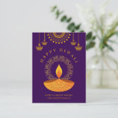 Happy Diwali Hindu Festival van Licht Paarse Feestdagenkaart (Staand voorkant)