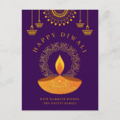 Happy Diwali Hindu Festival van Licht Paarse Feestdagenkaart (Voorkant)
