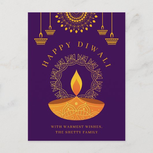 Happy Diwali Hindu Festival van Licht Paarse Feestdagenkaart (Voorkant)