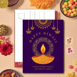 Happy Diwali Hindu Festival van Licht Paarse Feestdagenkaart
