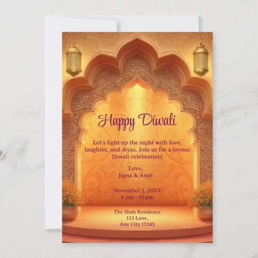 Happy Diwali Holiday Gold Lamps Light Kaart (Voorkant)