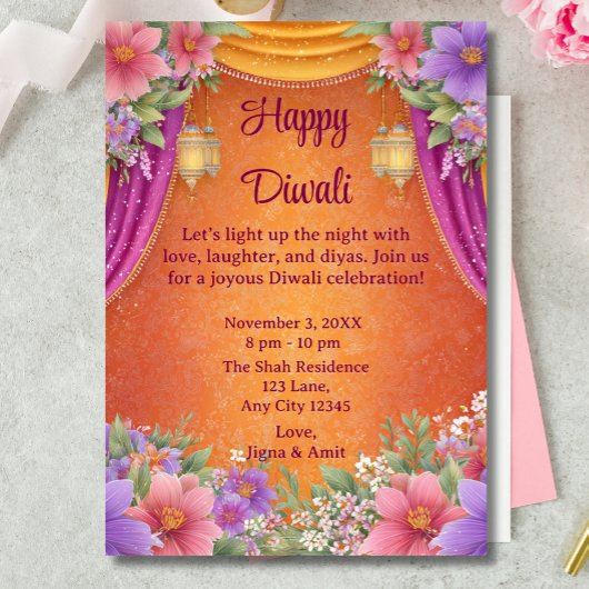 Happy Diwali Holiday Kaart Lamps Light Invitation