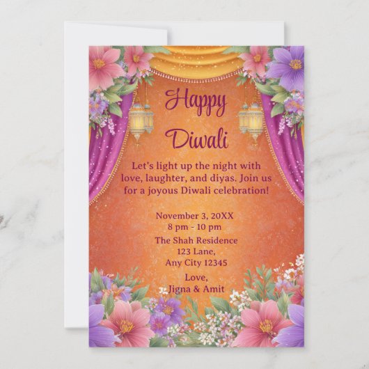 Happy Diwali Holiday Kaart Lamps Light Invitation (Voorkant)