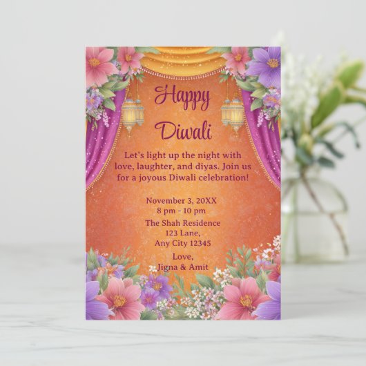 Happy Diwali Holiday Kaart Lamps Light Invitation (Staand voorkant)
