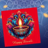 Happy Diwali Kleurrijk Diya Festival van Licht Roo Feestdagenkaart
