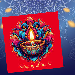 Happy Diwali Kleurrijk Diya Festival van Licht Roo Feestdagenkaart