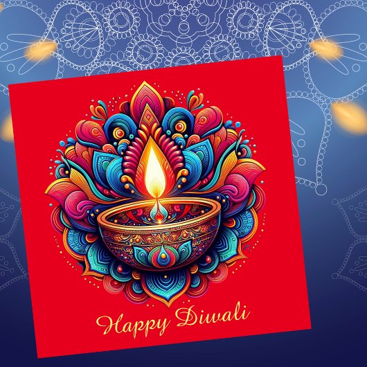 Happy Diwali Kleurrijk Diya Festival van Licht Roo Feestdagenkaart