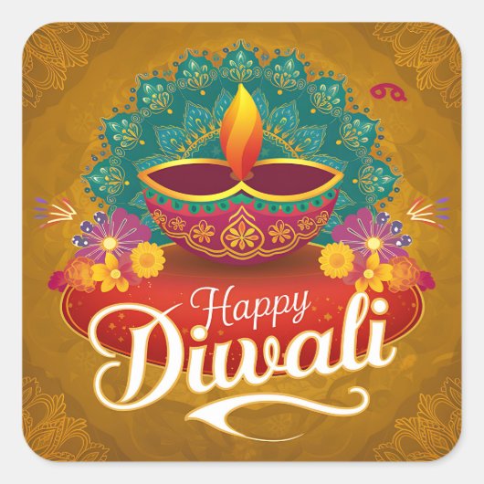 Happy Diwali Kleurrijk Diya Festival van Licht Vierkante Sticker (Voorkant)