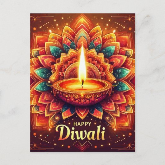 Happy Diwali Kleurrijke Mandala Festival van het L Feestdagenkaart (Voorkant)