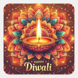 Happy Diwali Kleurrijke Mandala Festival van het L Vierkante Sticker
