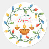 Happy Diwali Lights en Diyas Design Ronde Sticker (Voorkant)