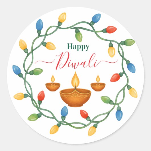 Happy Diwali Lights en Diyas Design Ronde Sticker (Voorkant)
