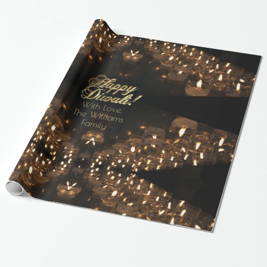 Happy Diwali Lights Faux Gold Foil script Cadeaupapier (Uitgerold)