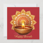 Happy Diwali Mandala Diya Festival van Licht Rood Feestdagenkaart (Voorkant)
