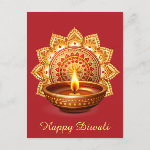 Happy Diwali Mandala Diya Festival van Licht Rood Feestdagenkaart