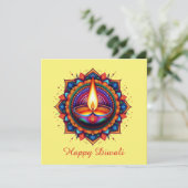 Happy Diwali Mandala Diya Festival van lichtgeel Feestdagenkaart (Staand voorkant)