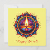 Happy Diwali Mandala Diya Festival van lichtgeel Feestdagenkaart (Voorkant)