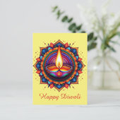 Happy Diwali Mandala Diya Festival van lichtgeel Feestdagenkaart (Staand voorkant)