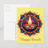 Happy Diwali Mandala Diya Festival van lichtgeel Feestdagenkaart (Voorkant / Achterkant)
