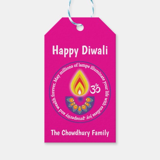 Happy Diwali, met aangepaste teksten, roze Gift-La Cadeaulabel (Voorkant)