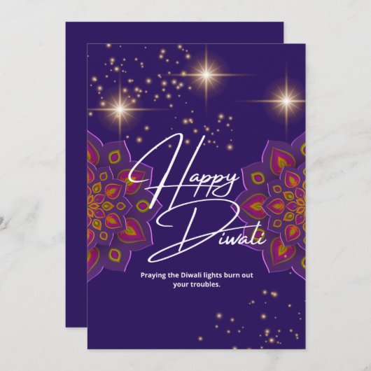 Happy Diwali met licht en Violet achtergrond Feestdagenkaart (Voorkant / Achterkant)