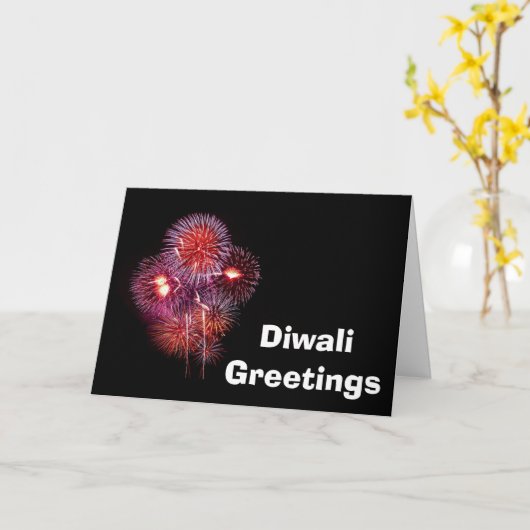 Happy Diwali met vuurwerk aangepaste tekst Kaart (Gele Bloem)