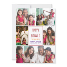 Happy Diwali Modern Photo Collage Red Holiday Card