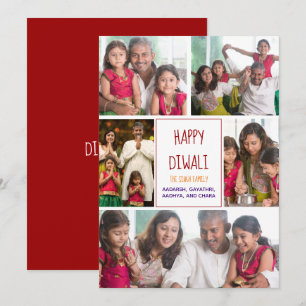 Happy Diwali Modern Photo Collage Red Holiday Card
