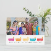 Happy Diwali Multicolored Lantern Foto Feestdagenkaart (Staand voorkant)