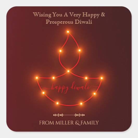 Happy Diwali Oil Lamp of Glowing String Lights  Vierkante Sticker (Voorkant)