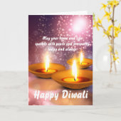 Happy Diwali olielampen op gloeiend vuurwerk Kaart (Gele Bloem)