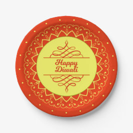 Happy Diwali Oranje Cream Mandala Modern 7" Papieren Bordje