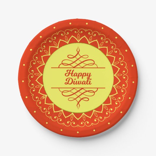 Happy Diwali Oranje Cream Mandala Modern 7" Papieren Bordje (Voorkant)
