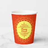 Happy Diwali Oranje Cream Mandala Modern Papieren Bekers (Achterkant)