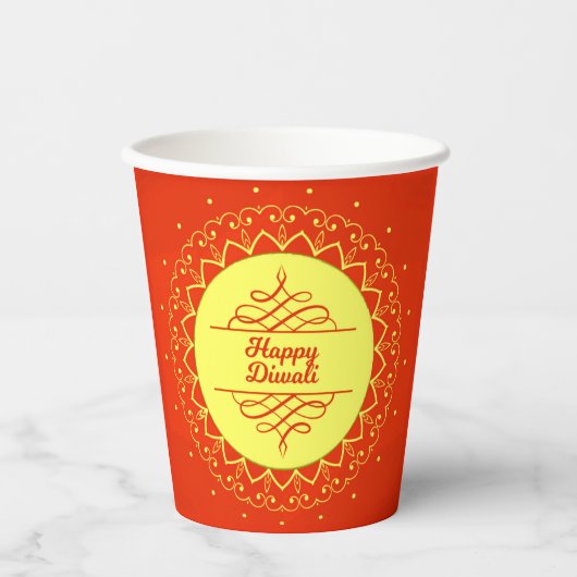 Happy Diwali Oranje Cream Mandala Modern Papieren Bekers (Voorkant)