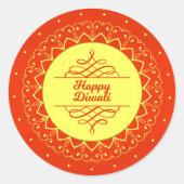 Happy Diwali Oranje Cream Mandala Modern Ronde Sticker (Voorkant)