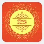 Happy Diwali Oranje Cream Mandala Modern Vierkante Sticker (Voorkant)