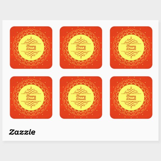 Happy Diwali Oranje Cream Mandala Modern Vierkante Sticker (Vel)